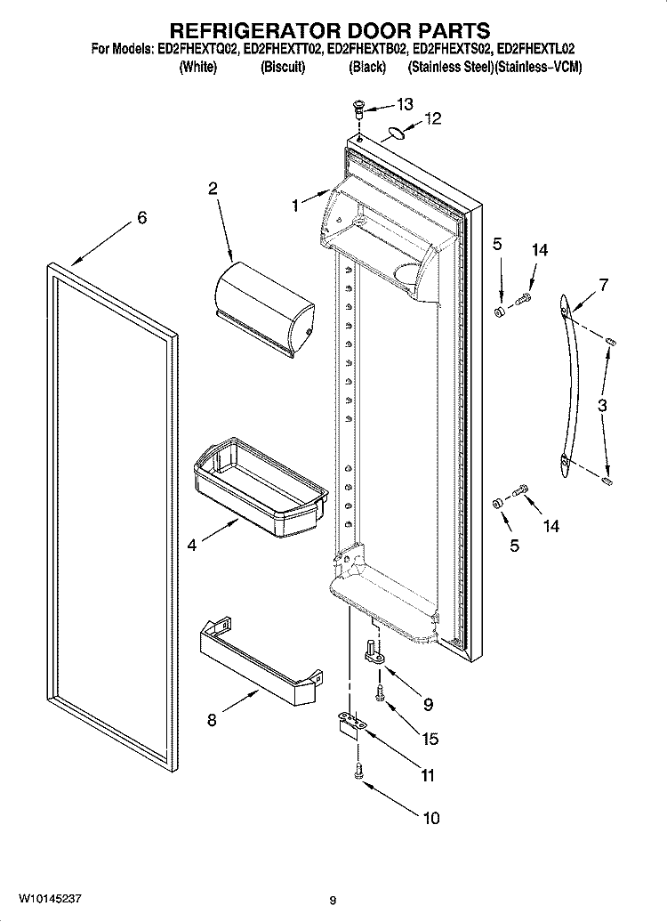 REFRIGERATOR DOOR PARTS Diagram and Parts List for ED2FHEXTL02  Whirlpool Refrigerator