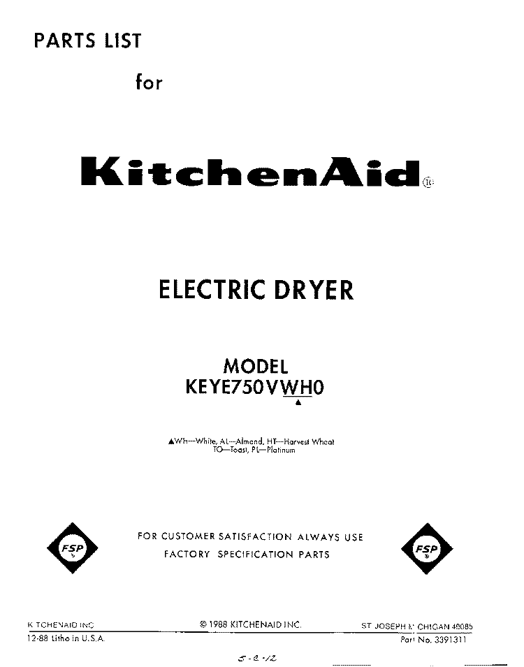 SECTION Diagram and Parts List for KEYE750VTO0  KitchenAid Dryer
