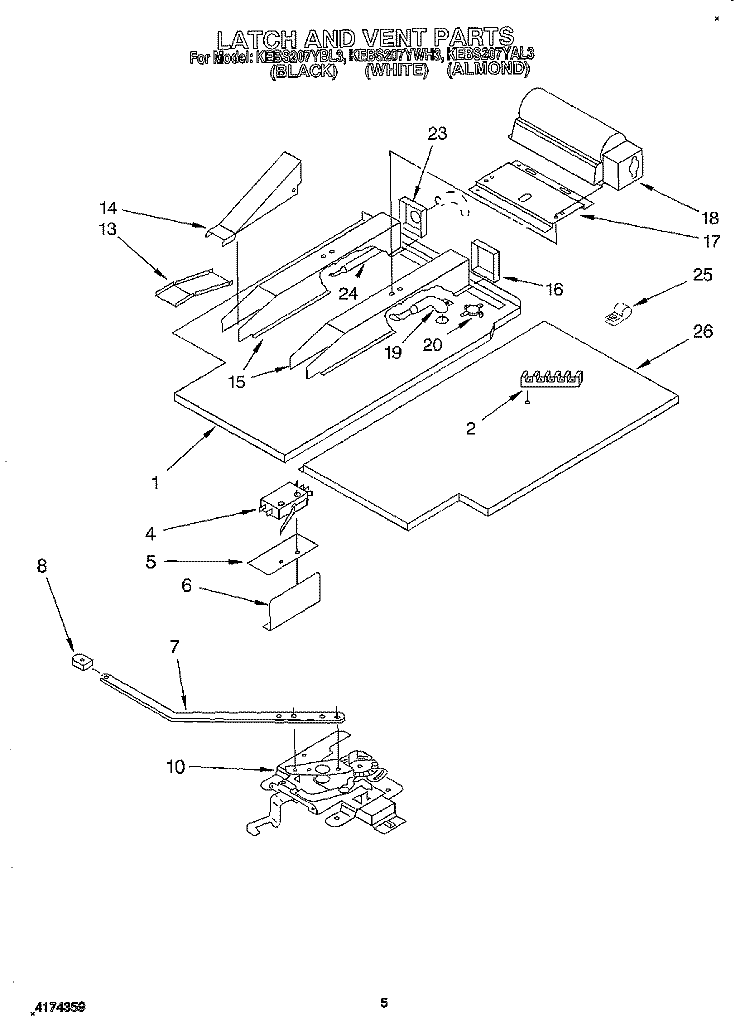 LATCH AND VENT Diagram and Parts List for KEBS207YAL3  KitchenAid Wall Oven