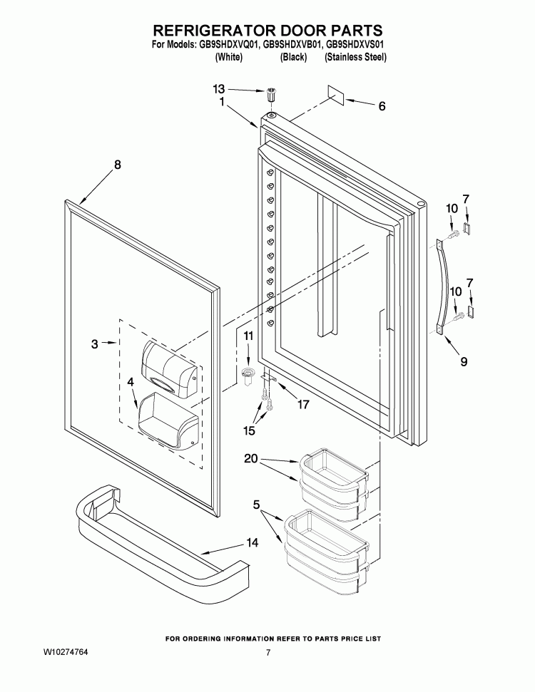 REFRIGERATOR DOOR PARTS Diagram and Parts List for GB9SHDXVS01  Whirlpool Refrigerator