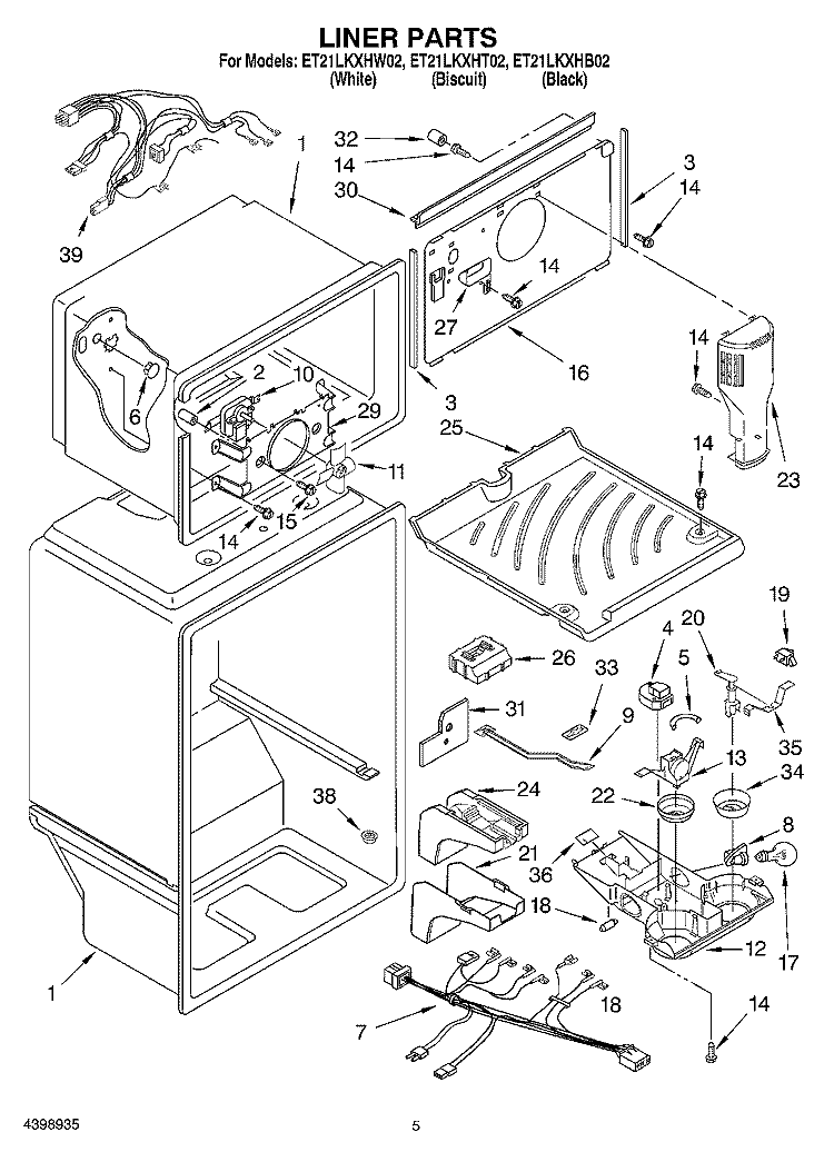 LINER Diagram and Parts List for ET21LKXHT02  Whirlpool Refrigerator