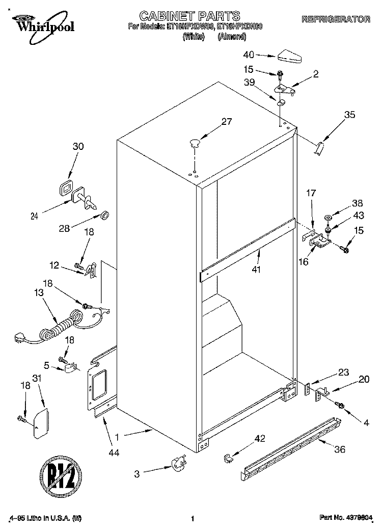 CABINET Diagram and Parts List for ET18HPXDN00  Whirlpool Refrigerator