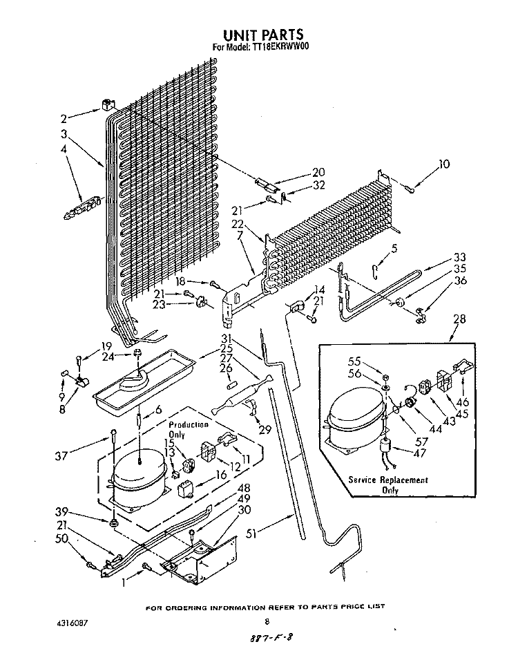 UNIT Diagram and Parts List for TT18EKRWW00  Estate Refrigerator