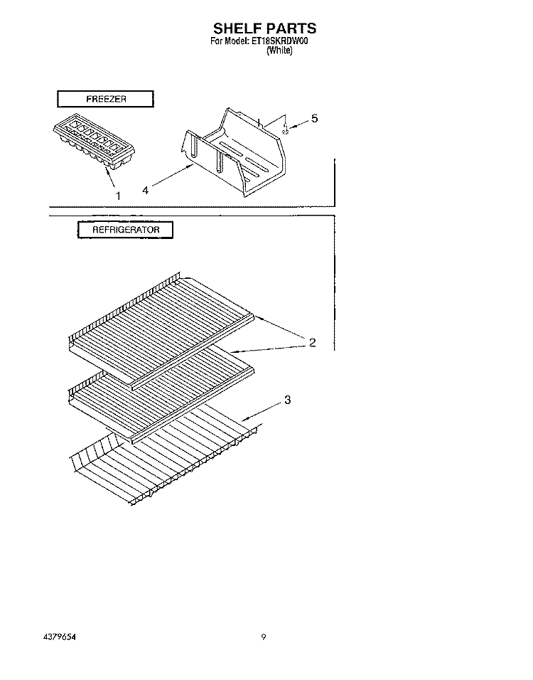 SHELF, LIT/OPTIONAL Diagram and Parts List for ET18SKRDW00  Whirlpool Refrigerator