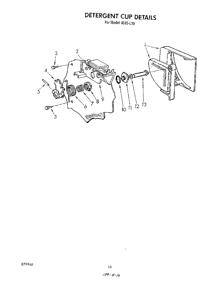 DETERGENT CUP Diagram and Parts List for 8585L30  Roper Dishwasher