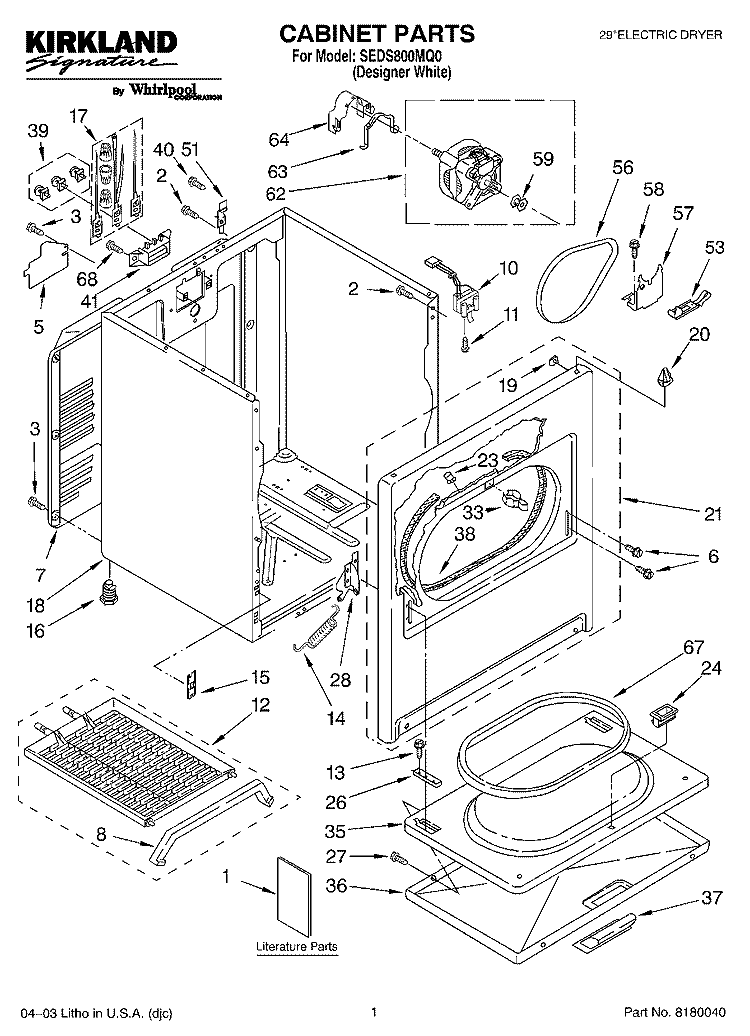 CABINET PARTS Diagram and Parts List for SEDS800MQ0  Whirlpool Dryer