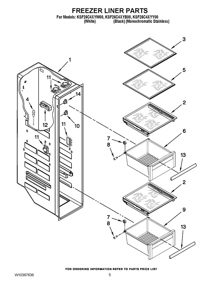 FREEZER LINER PARTS Diagram and Parts List for KSF26C4XYB00  KitchenAid Refrigerator