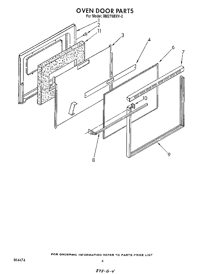 OVEN DOOR Diagram and Parts List for RM278BXV2  Whirlpool Microwave Oven Combo