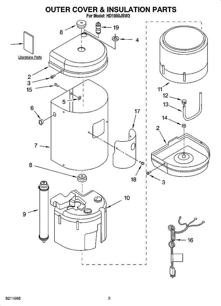 OUTER COVER & INSULATION PARTS Diagram and Parts List for HD1000JSW3  Whirlpool Miscellaneous
