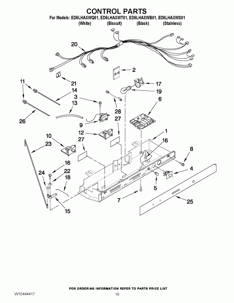 CONTROL PARTS Diagram and Parts List for ED5LHAXWT01  Whirlpool Refrigerator