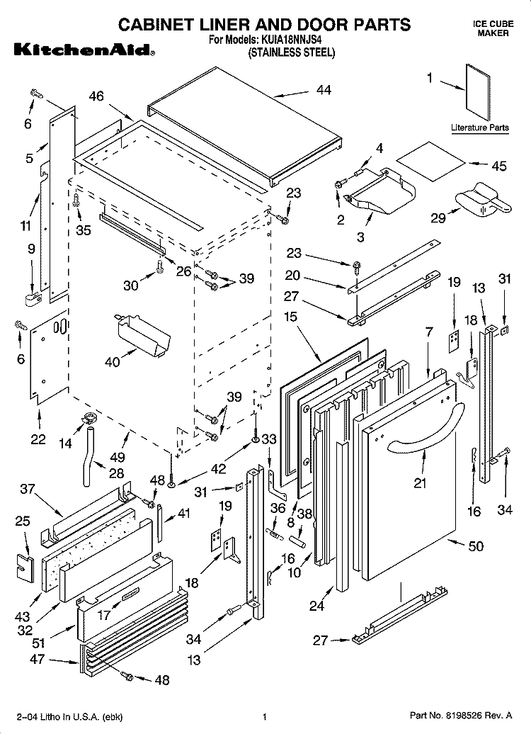 CABINET LINER AND DOOR PARTS Diagram and Parts List for KUIA18NNJS4  KitchenAid Ice Maker