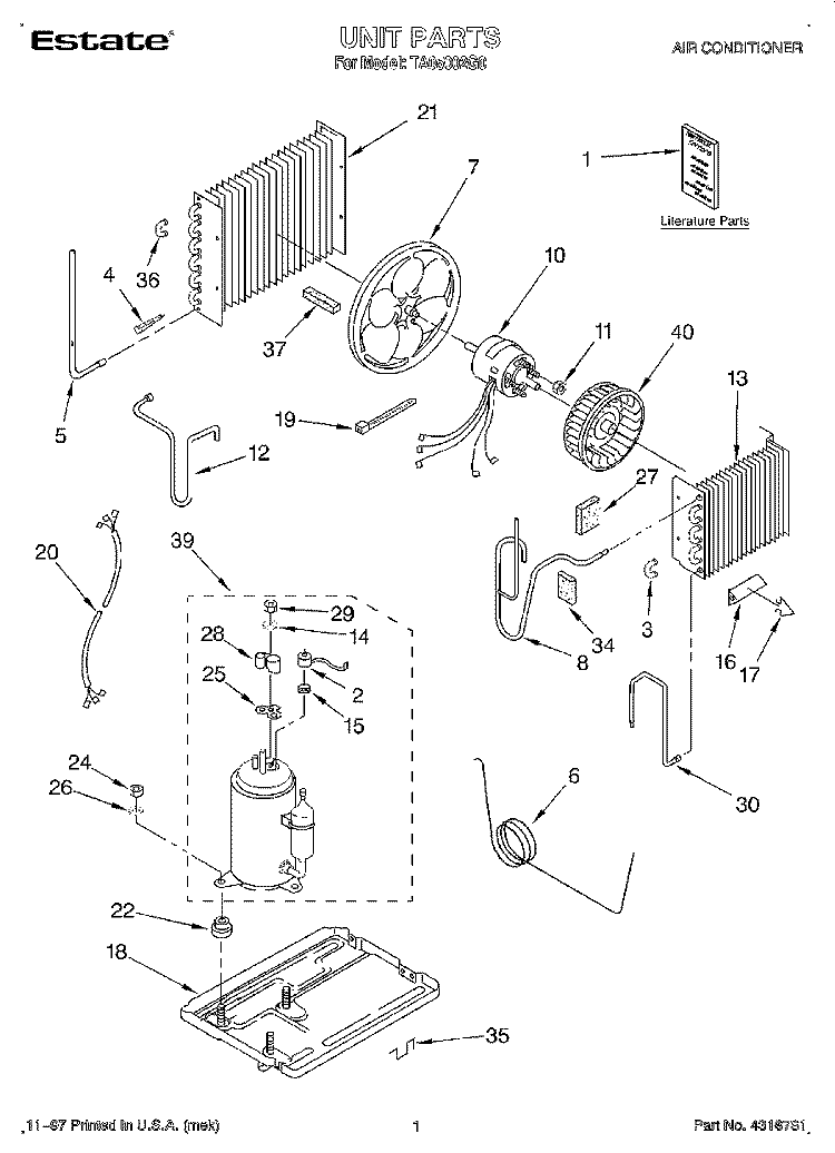 UNIT, LITERATURE Diagram and Parts List for TA05002G0  Whirlpool Air Conditioner