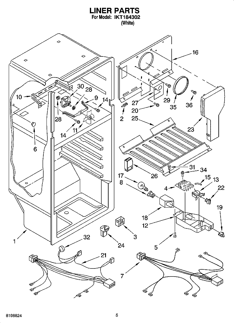 LINER PARTS Diagram and Parts List for IKT184302  Inglis Refrigerator