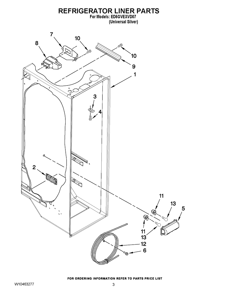 REFRIGERATOR LINER PARTS Diagram and Parts List for ED5GVEXVD07  Whirlpool Refrigerator