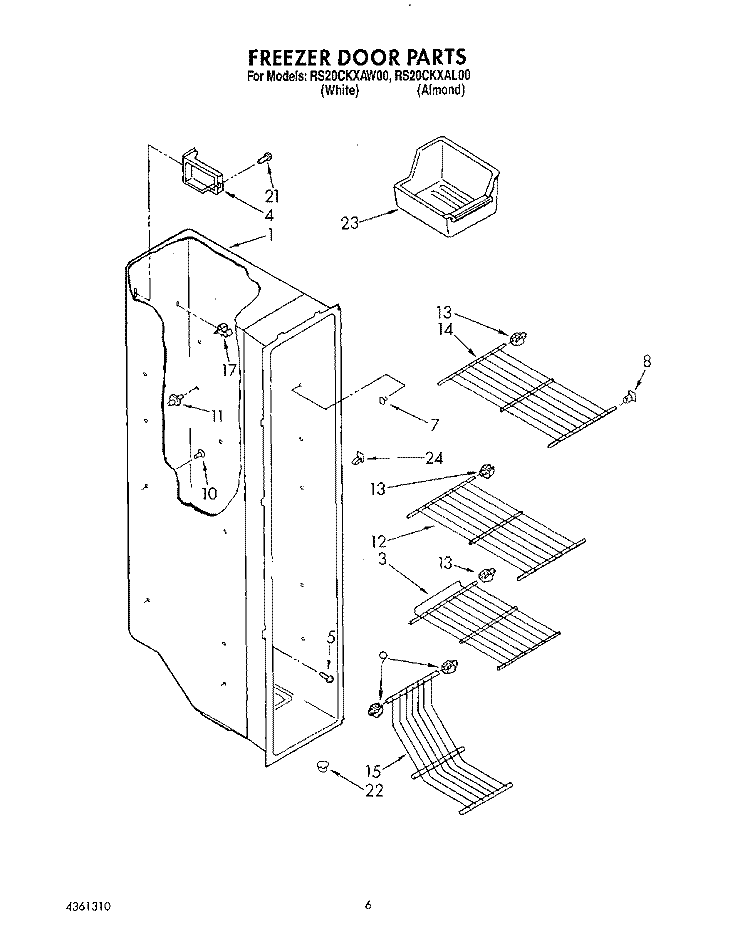 FREEZER LINER Diagram and Parts List for RS20CKXAW00  Roper Refrigerator
