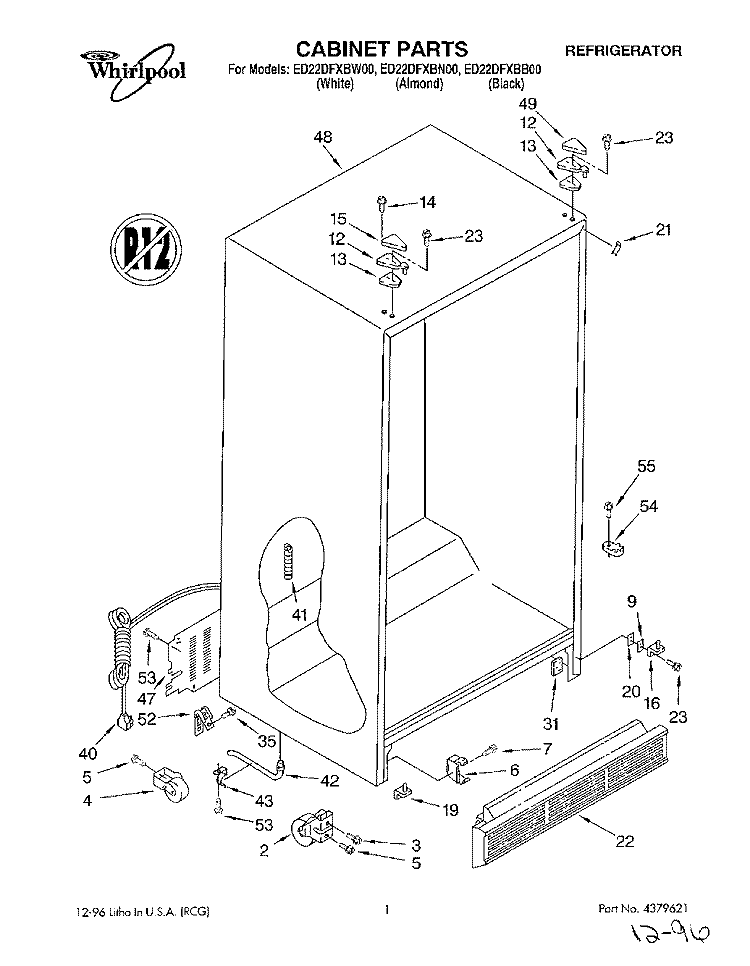 CABINET Diagram and Parts List for ED22DFXBB00  Whirlpool Refrigerator