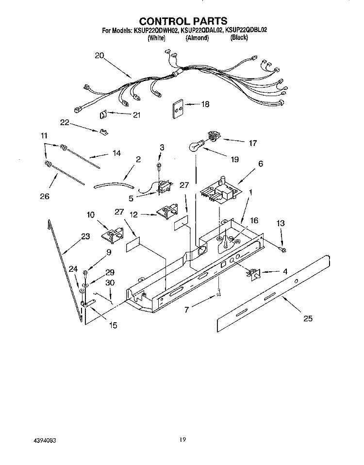 CONTROL, LIT/OPTIONAL Diagram and Parts List for KSUP22QDBL02  KitchenAid Refrigerator