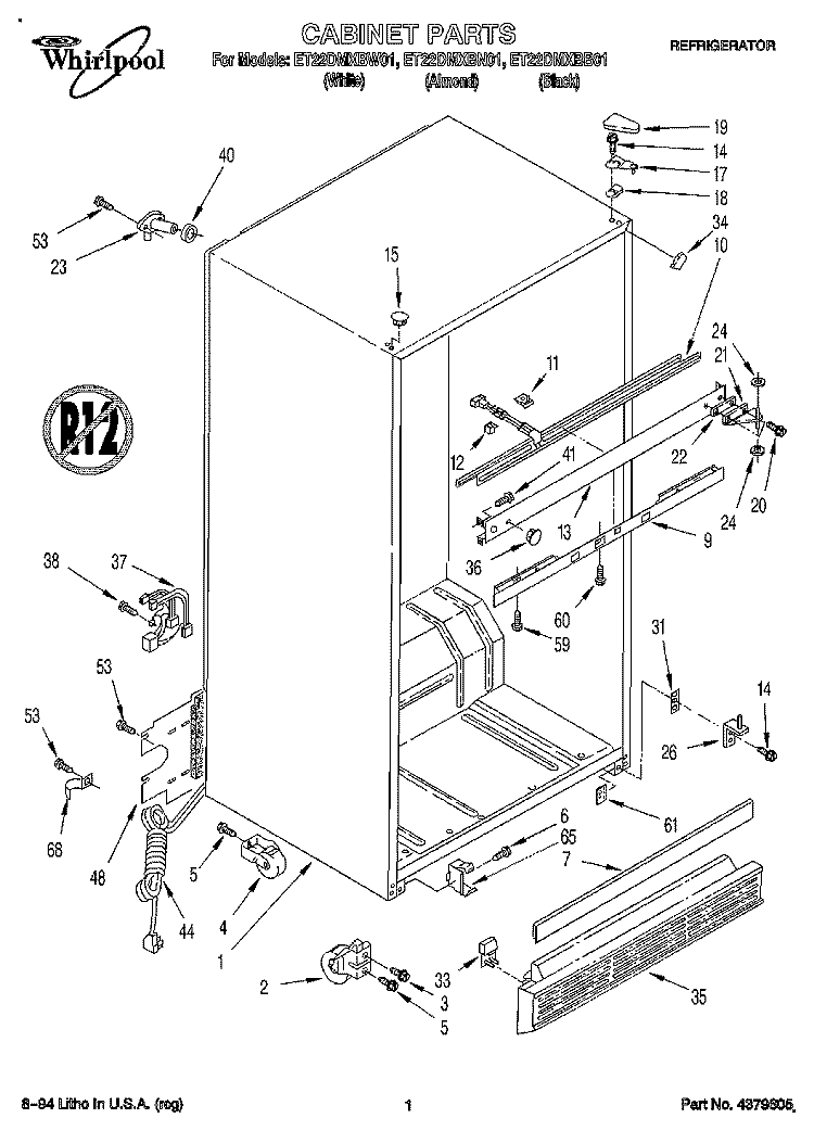 CABINET Diagram and Parts List for ET22DMXBB01  Whirlpool Refrigerator