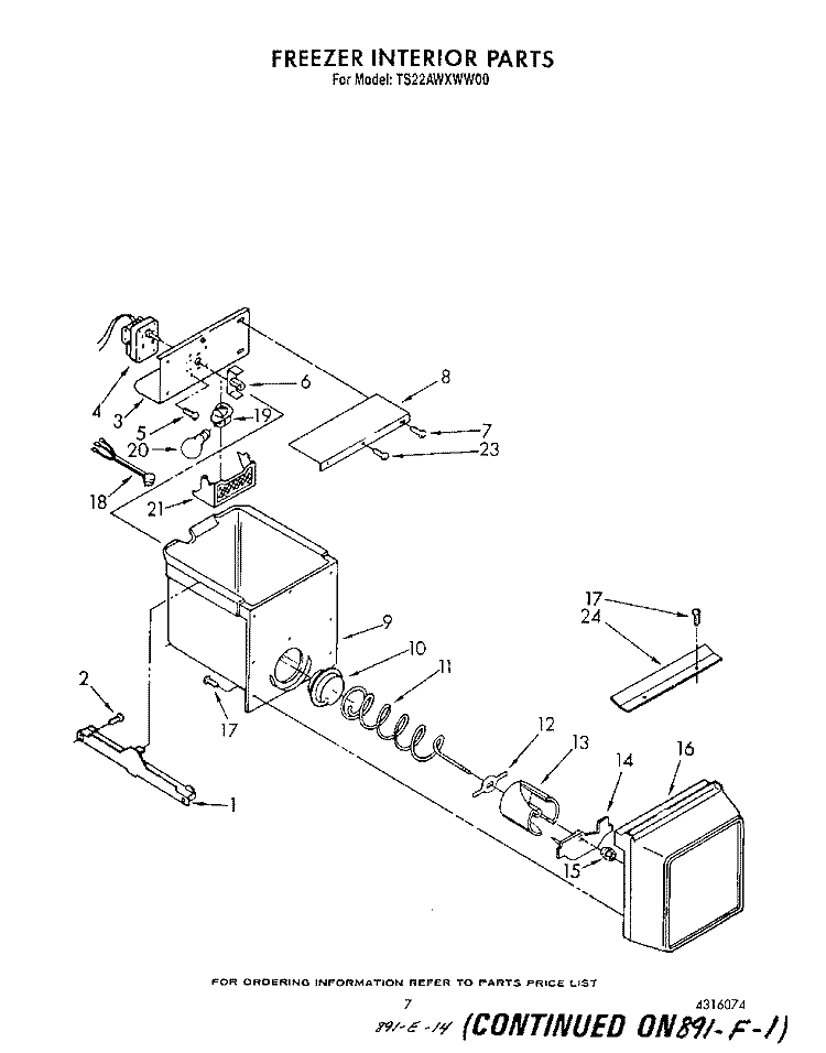 FREEZER INTERIOR Diagram and Parts List for TS22AWXWW00  Whirlpool Refrigerator