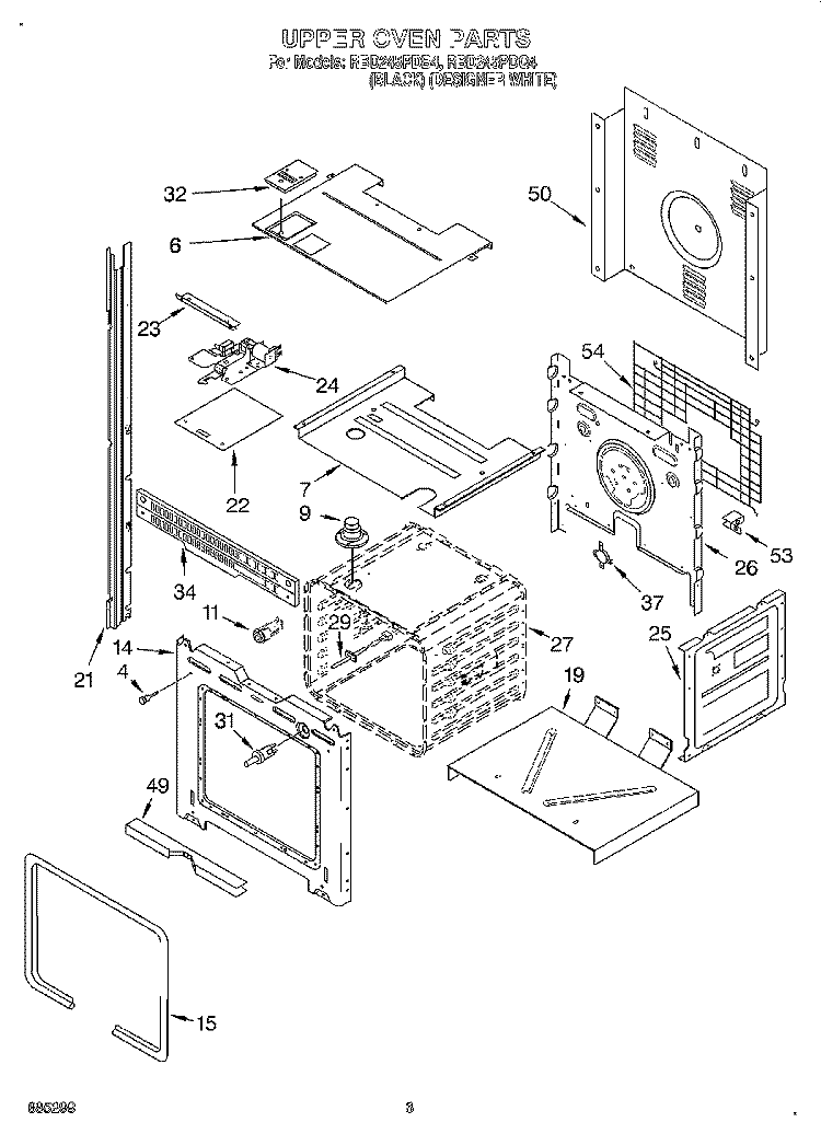 UPPER OVEN Diagram and Parts List for RBD245PDB4  Whirlpool Wall Oven