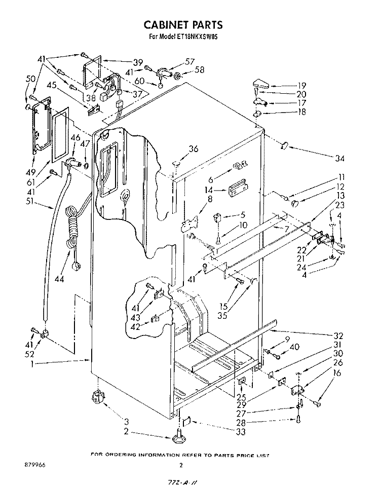 CABINET Diagram and Parts List for ET18NKXSW05  Whirlpool Refrigerator