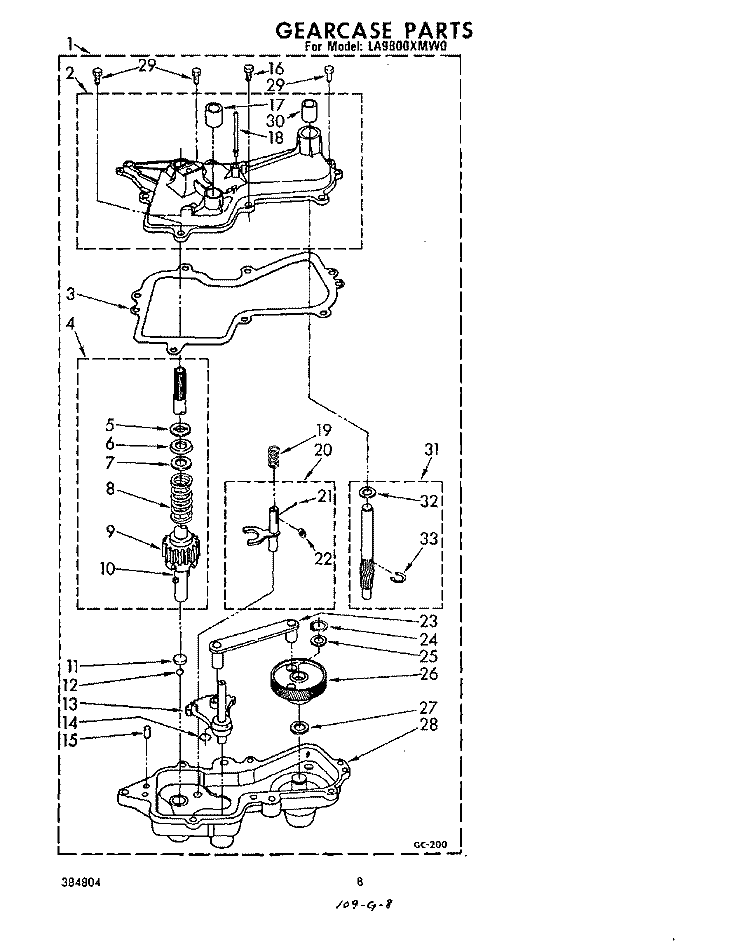 GEARCASE Diagram and Parts List for LA9800XMW0  Whirlpool Washer