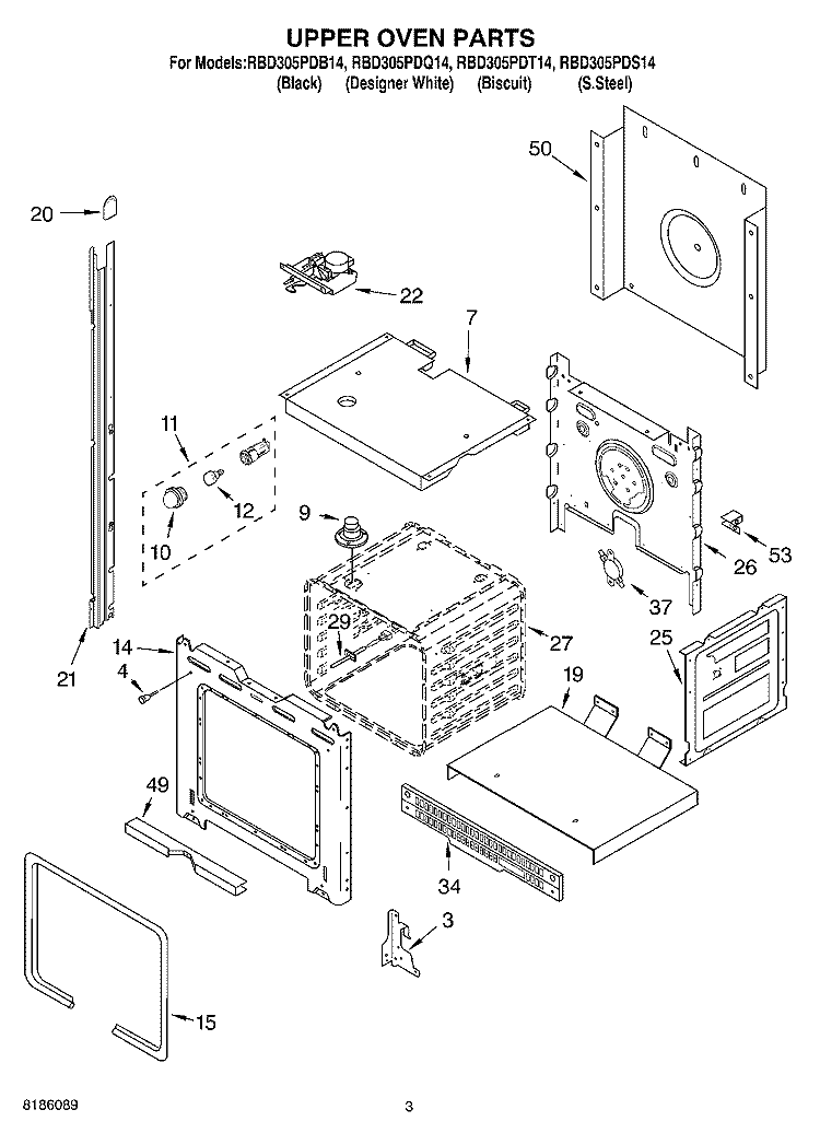 UPPER OVEN PARTS Diagram and Parts List for RBD305PDS14  Whirlpool Wall Oven