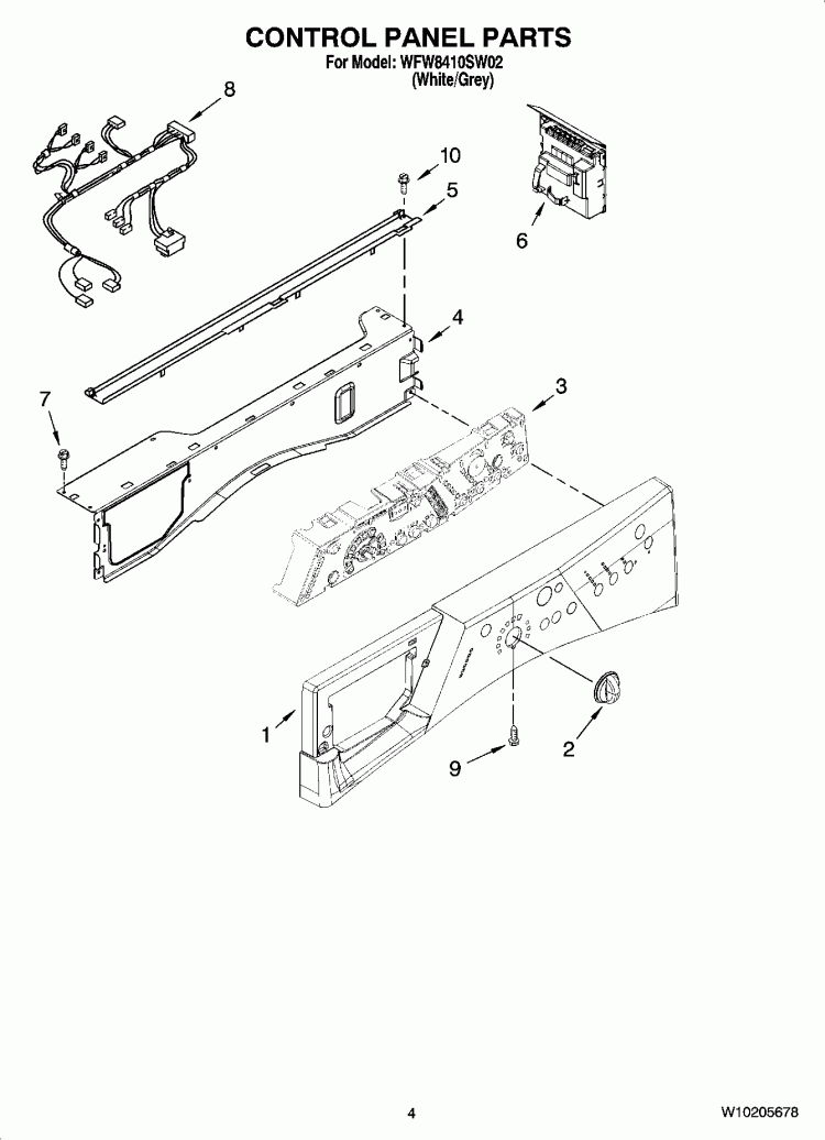 CONTROL PANEL PARTS Diagram and Parts List for WFW8410SW02  Whirlpool Washer