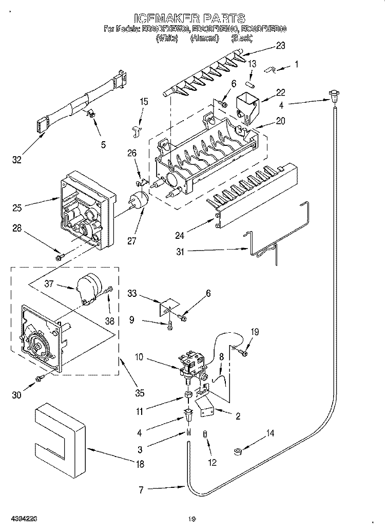 ICEMAKER, LIT/OPTIONAL Diagram and Parts List for ED20DFXEB00  Whirlpool Refrigerator
