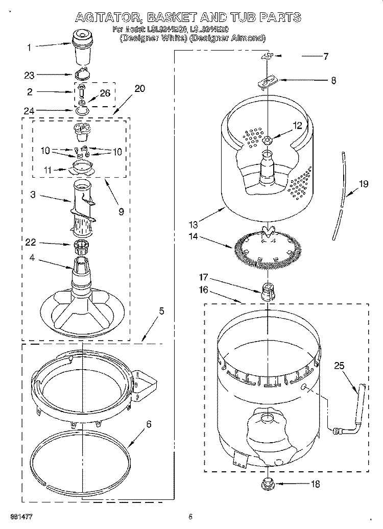 AGITATOR, BASKET AND TUB Diagram and Parts List for LSL9244EZ0  Whirlpool Washer