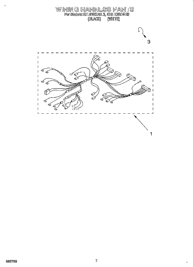 WIRING HARNESS Diagram and Parts List for KEBI100BBL3  KitchenAid Wall Oven