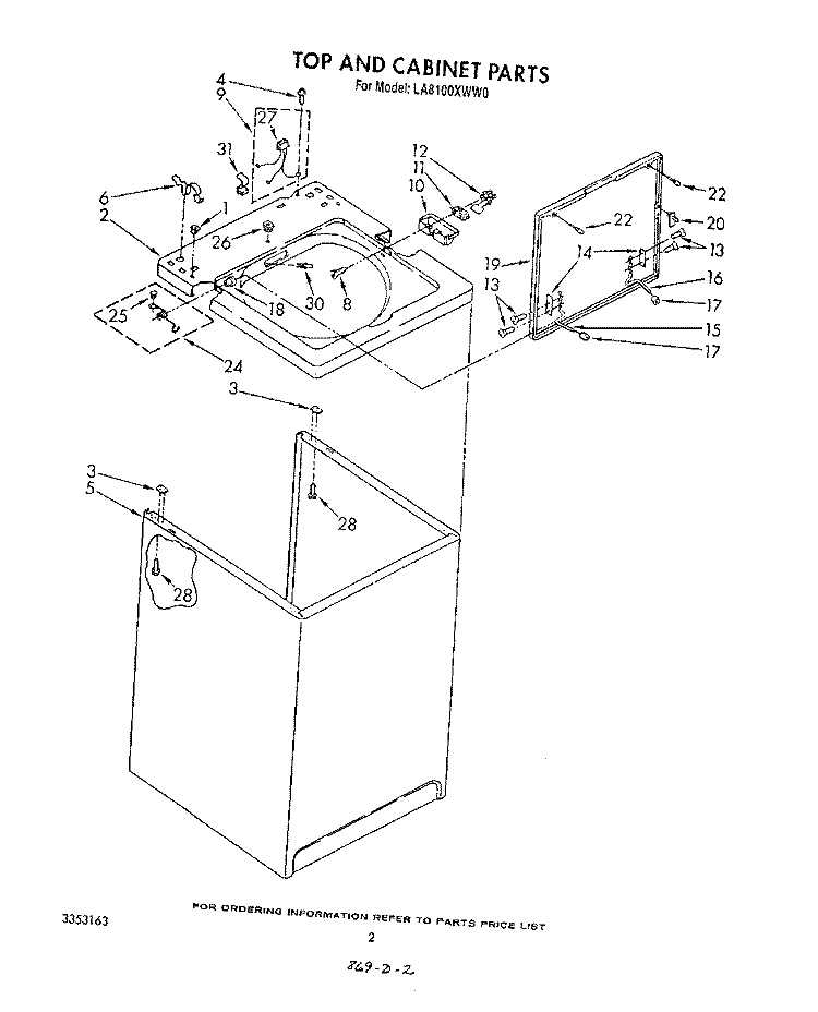 TOP AND CABINET , LITERATURE AND OPTIONAL Diagram and Parts List for LA8100XWW0  Whirlpool Washer