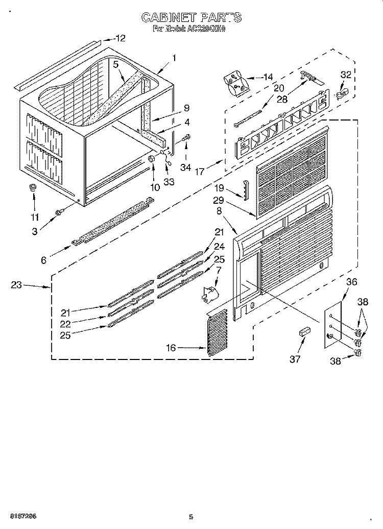 CABINET Diagram and Parts List for ACQ294XH0  Whirlpool Air Conditioner
