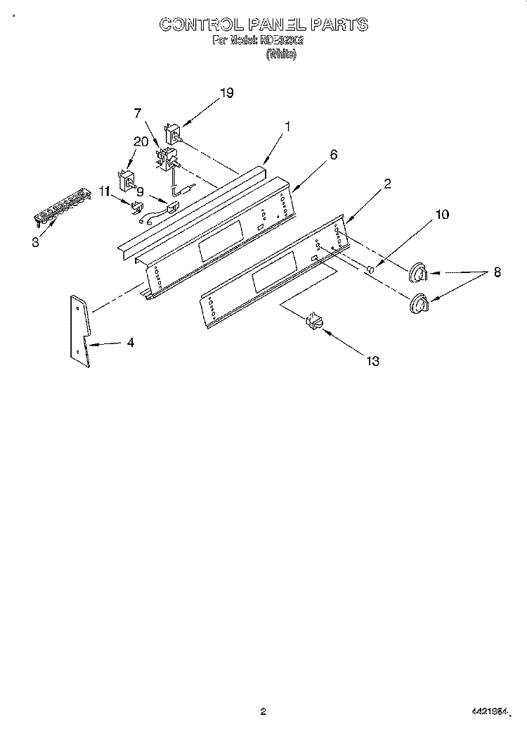 CONTROL PANEL Diagram and Parts List for RDE32302  Whirlpool Range