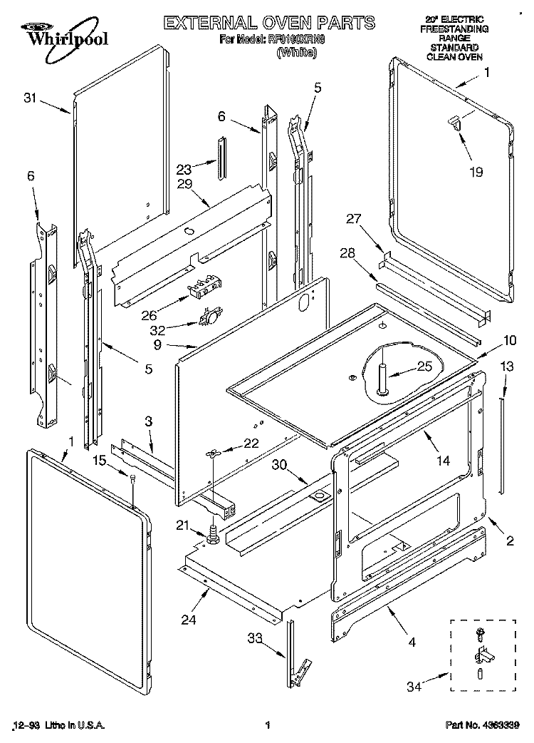 EXTERNAL OVEN, LIT/OPTIONAL Diagram and Parts List for RF0100XRN8  Whirlpool Range