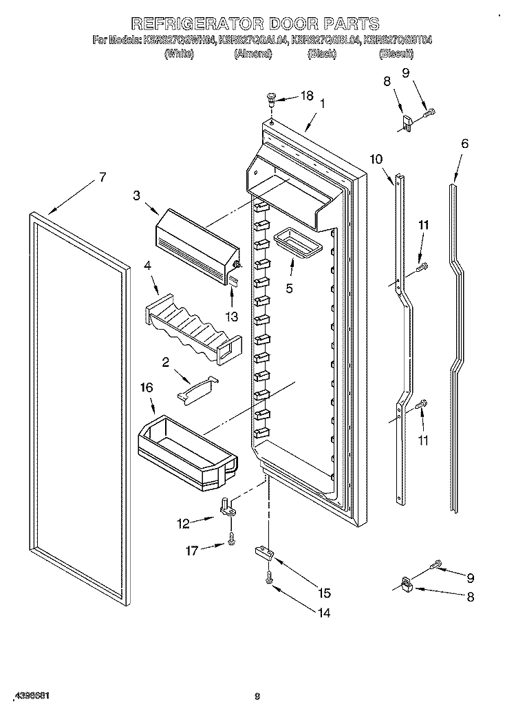 REFRIGERATOR DOOR Diagram and Parts List for KSRS27QGAL04  KitchenAid Refrigerator
