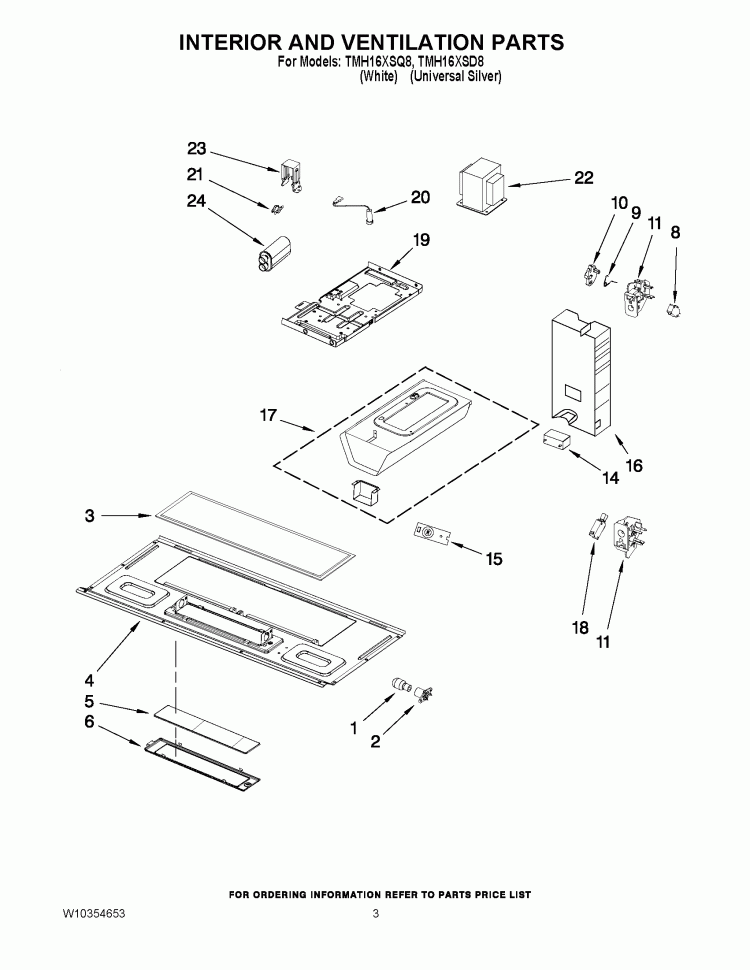 INTERIOR AND VENTILATION PARTS Diagram and Parts List for TMH16XSQ8  Estate Microwave