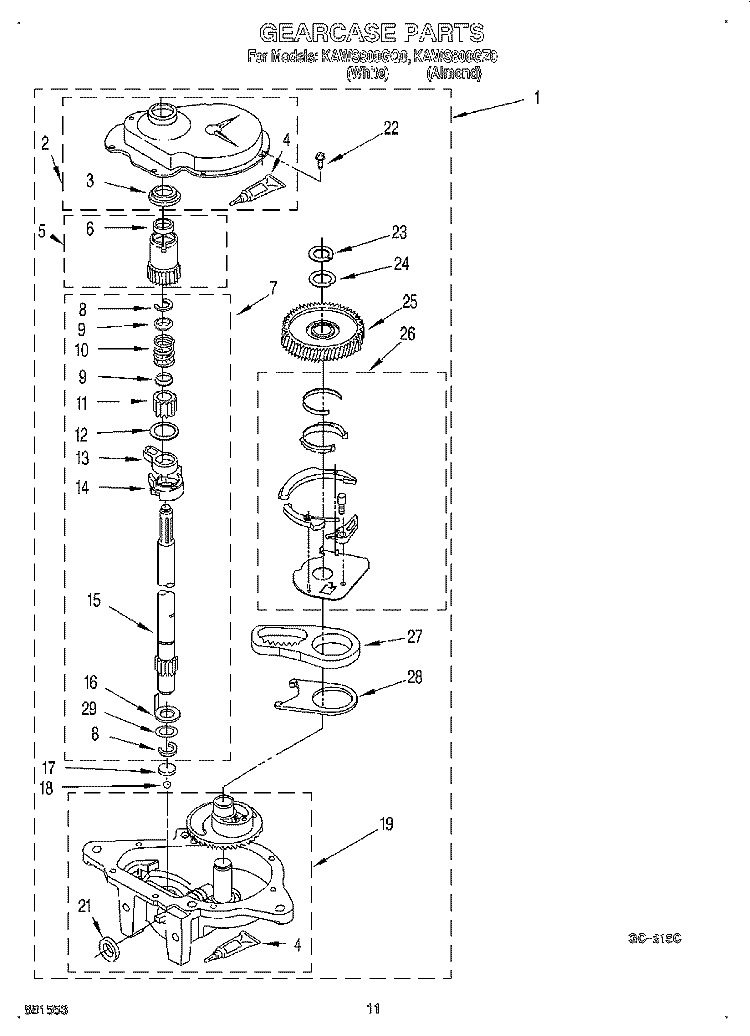 GEARCASE Diagram and Parts List for KAWS800GZ0  KitchenAid Washer