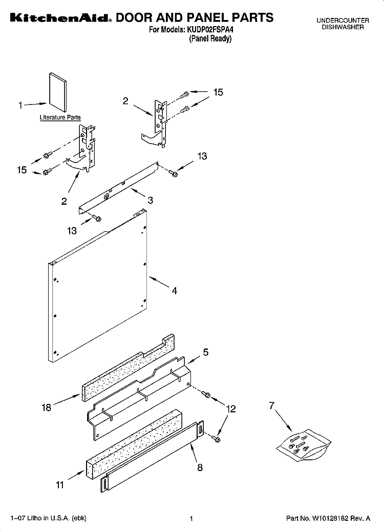 DOOR AND PANEL PARTS Diagram and Parts List for KUDP02FSPA4  KitchenAid Dishwasher