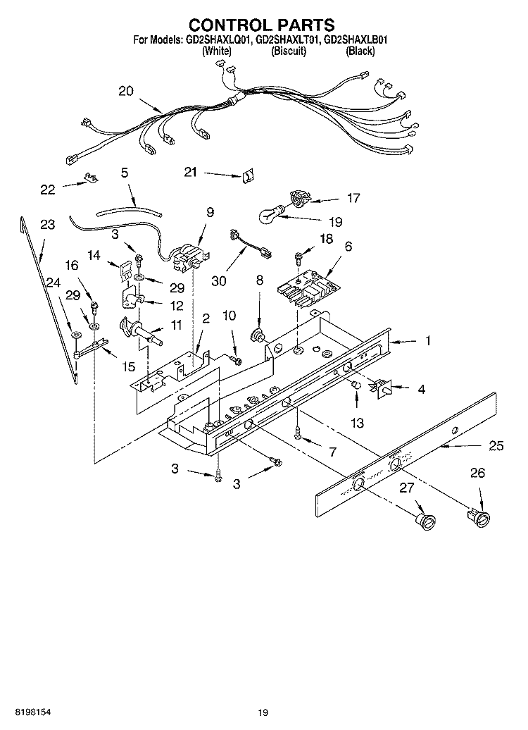 CONTROL Diagram and Parts List for GD25SHAXLB01  Whirlpool Refrigerator