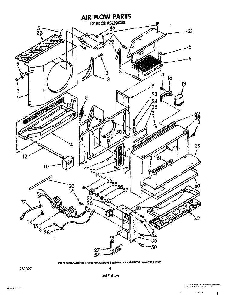AIRFLOW AND CONTROL Diagram and Parts List for AC2904XW0  Whirlpool Air Conditioner