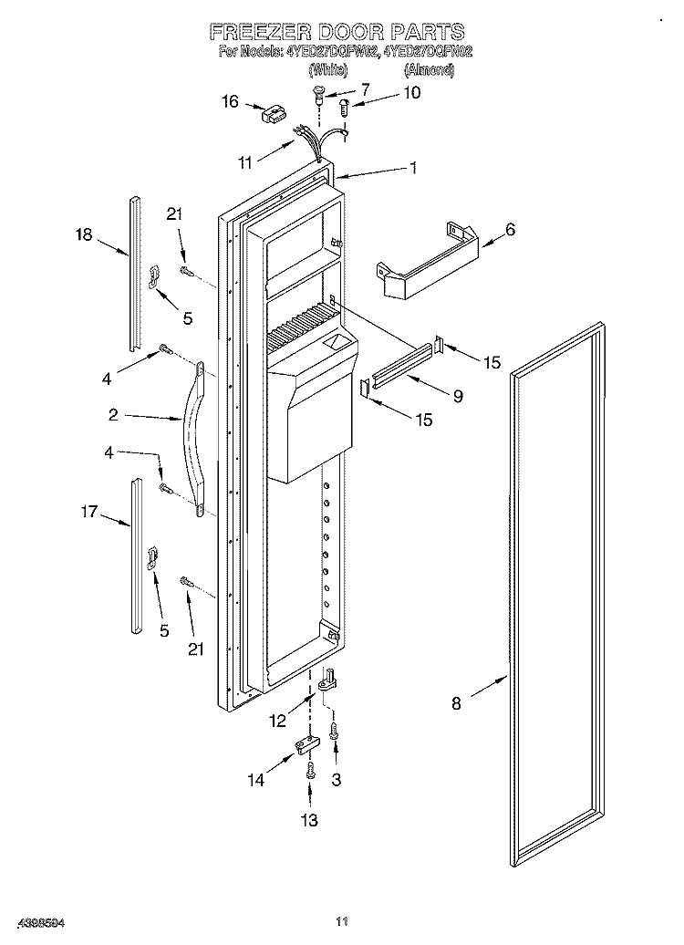 FREEZER DOOR Diagram and Parts List for 4YED27DQFW02  Whirlpool Refrigerator