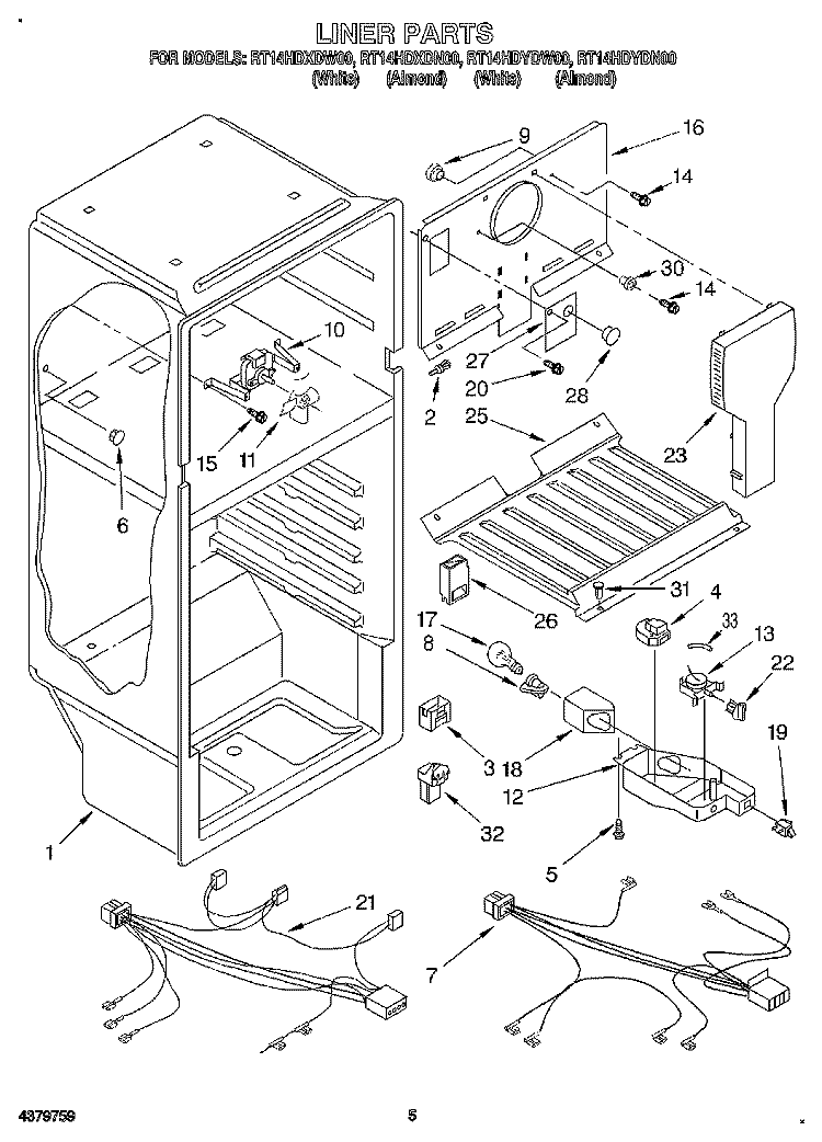 LINER, LIT/OPTIONAL Diagram and Parts List for RT14HDYDW00  Roper Refrigerator