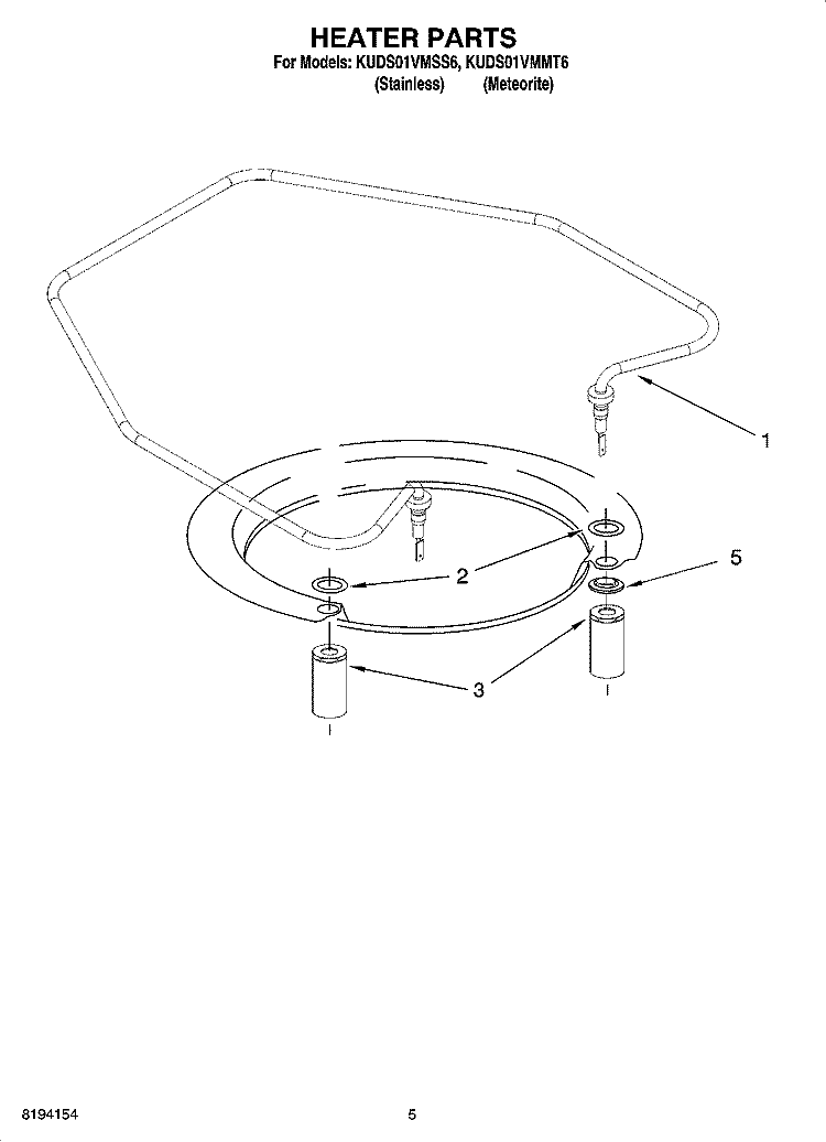 HEATER PARTS Diagram and Parts List for KUDS01VMMT6  KitchenAid Dishwasher