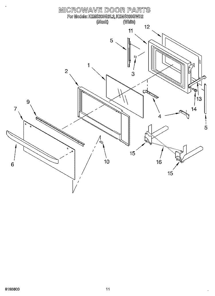 MICROWAVE DOOR, OPTIONAL Diagram and Parts List for KEMS308GBL2  KitchenAid Microwave Oven Combo