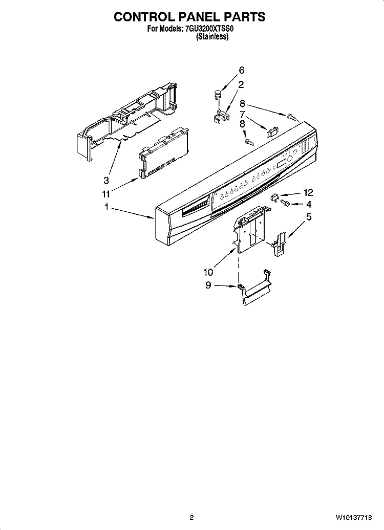 CONTROL PANEL PARTS Diagram and Parts List for 7GU3200XTSS0  Whirlpool Dishwasher