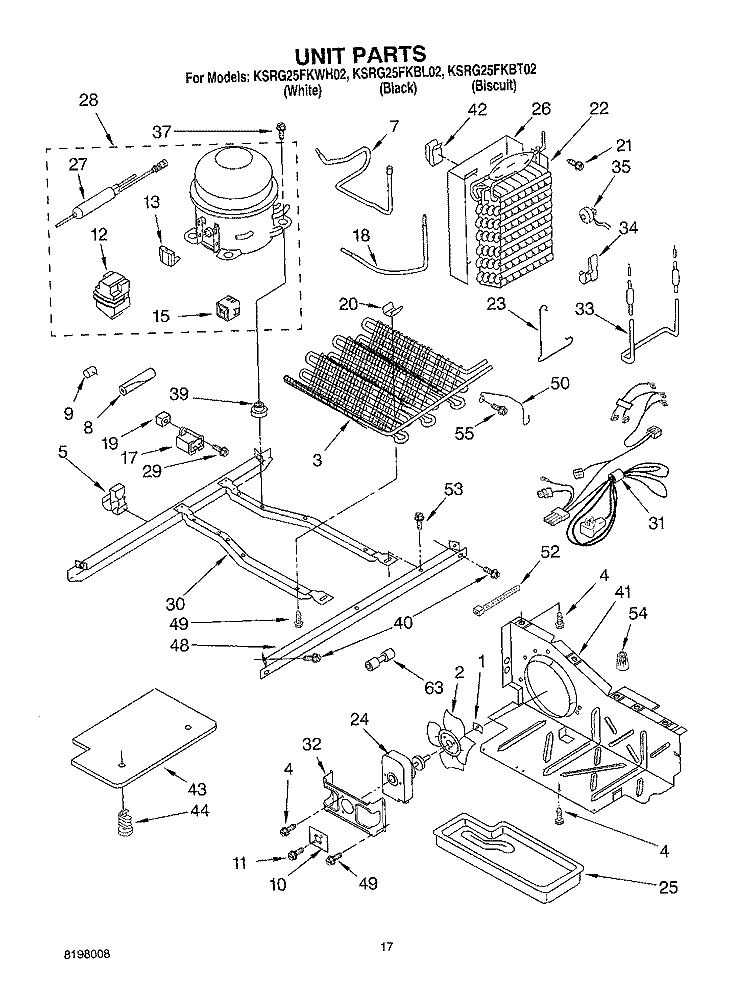 UNIT PARTS Diagram and Parts List for KSRG25FKBL02  KitchenAid Refrigerator