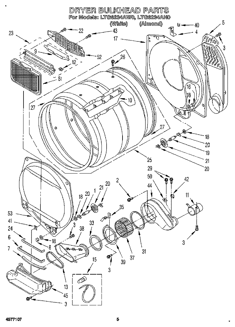 DRYER BULKHEAD Diagram and Parts List for LTG6234AN0  Whirlpool Washer Dryer Combo