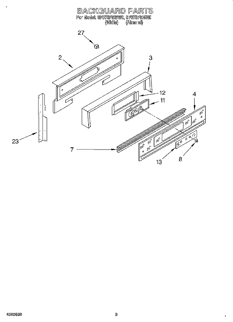 BACKGUARD Diagram and Parts List for SF378PEWW0  Whirlpool Range