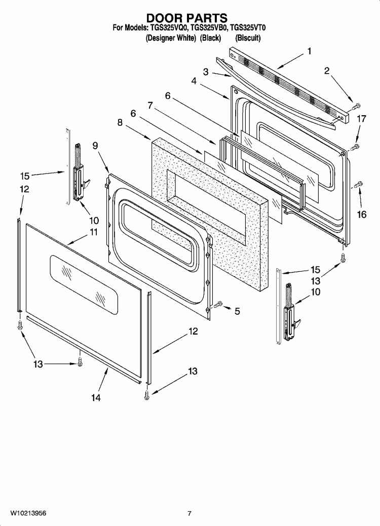 DOOR PARTS Diagram and Parts List for TGS325VT0  Estate Range